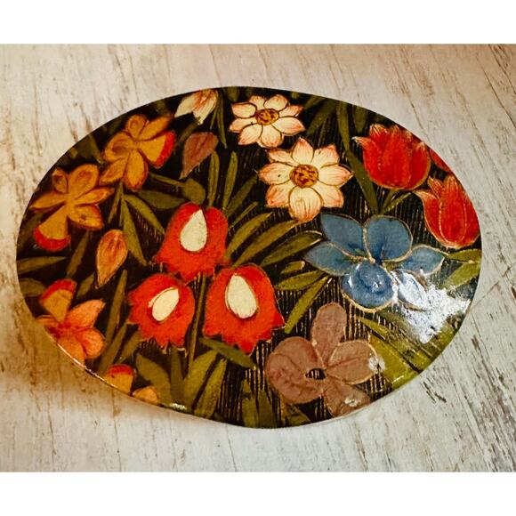 Vintage Kashmiri Paper Mache Trinket Box, Jewelry Box, Flower Box - Picture 3 of 10
